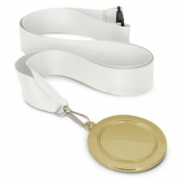 Set of 12 gold medals (65mm) with white lanyards, perfect for awards in sports, academics, and corporate events.