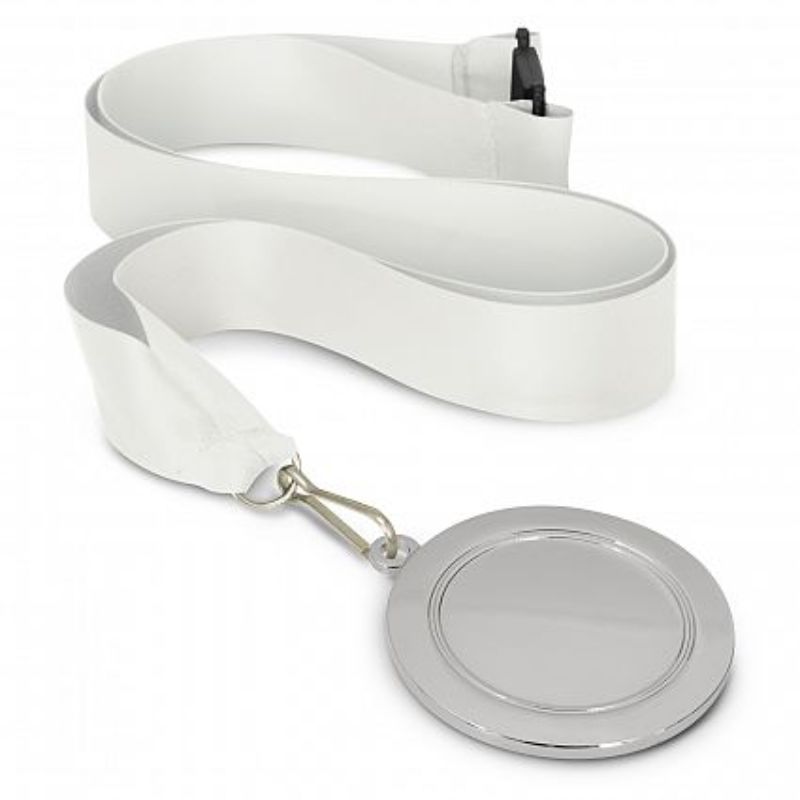 Set of 12 elegant silver medals with white lanyards, perfect for rewarding achievements in various events.