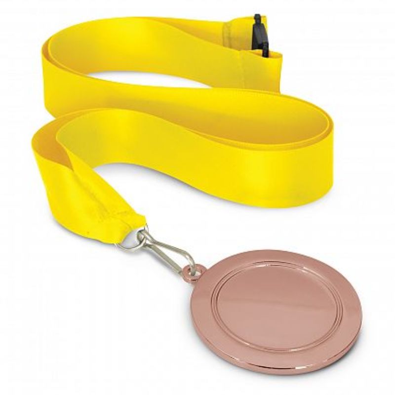 Podium Bronze Medals (65mm) with yellow lanyards, set of 12 for rewarding achievements in sports and competitions.