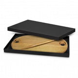 Outdoor wine table made of natural acacia wood with spots for wine glasses, perfect for picnics and gatherings.