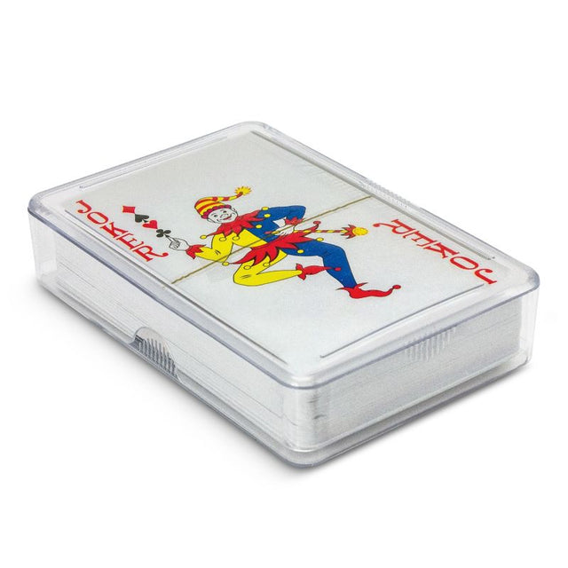 Stylish white playing cards in a clear case, perfect for game nights and gatherings, set of 30.