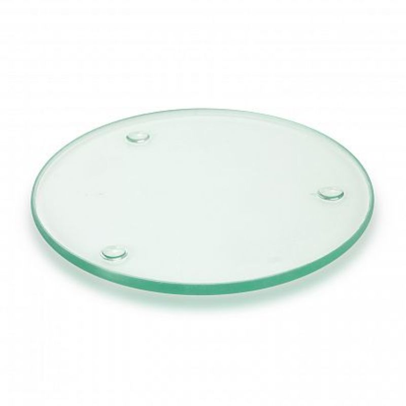 Round clear glass coasters set of 30 in a stylish velvet sleeve, featuring non-skid pads for furniture protection.