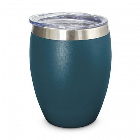 Set of 6 navy vacuum cups with double wall insulation, spill-proof lids, and vibrant powder-coated finish for on-the-go drinks.