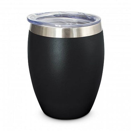 Set of 6 black Verona vacuum cups, 300ml, double-wall insulated with lids for temperature retention and stylish sipping.
