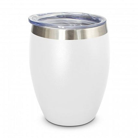 Set of 6 Verona white vacuum cups with double wall insulation, spill-proof lids, and elegant powder-coated finish.
