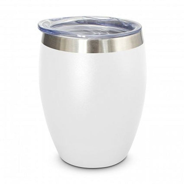 Set of 6 Verona white vacuum cups with double wall insulation, spill-proof lids, and elegant powder-coated finish.