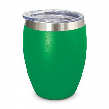 Set of 6 Kelly Green Verona Vacuum Cups, double wall insulated for hot or cold drinks, with BPA-free stainless steel and spill-proof lids.