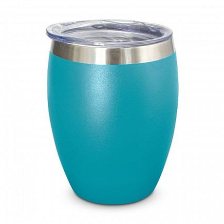 Set of 6 light blue vacuum cups with double wall insulation, perfect for keeping drinks hot or cold on the go.