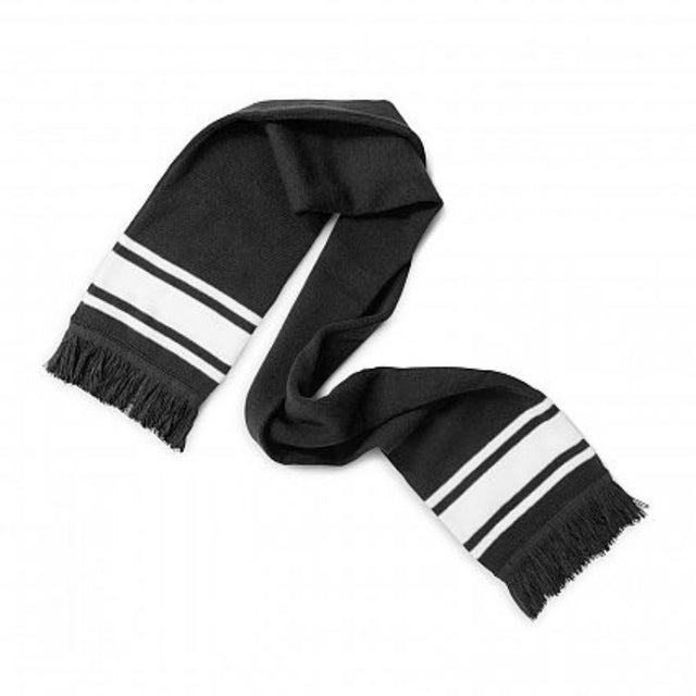 Set of 12 black knitted scarves with stripes and tassels, offering warmth and style for men, women, and teens.