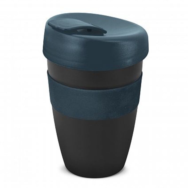 Set of 12 double wall reusable coffee cups in black and navy, designed to keep drinks hot while preventing hand heat transfer.
