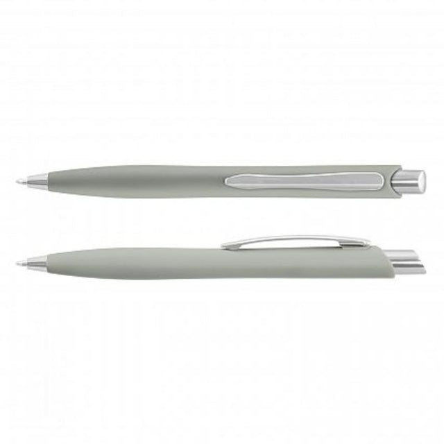 Set of 100 Javalin Grey pens featuring a soft-touch matte finish and smooth-flowing blue German ink refill.