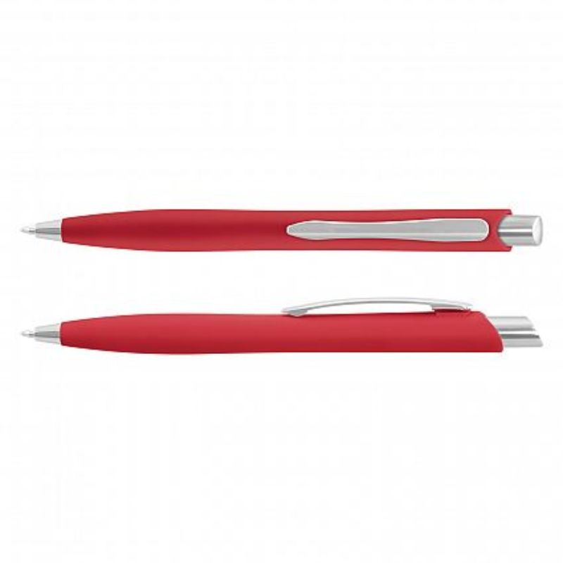 Set of 100 red retractable Javalin pens with soft-touch finish and blue Dokumental ink for smooth, reliable writing.