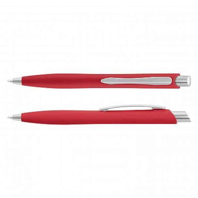 Set of 100 red retractable Javalin pens with soft-touch finish and blue Dokumental ink for smooth, reliable writing.