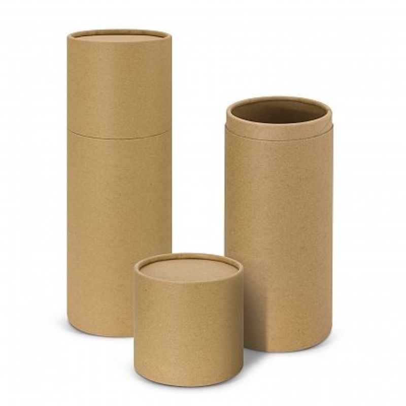 Large natural cardboard gift tube set for drink bottles, featuring a push-on lid; eco-friendly and stylish packaging.