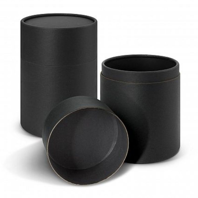Elegant black gift tube for reusable cups, set of 12, with sturdy lid for stylish eco-friendly gifting.
