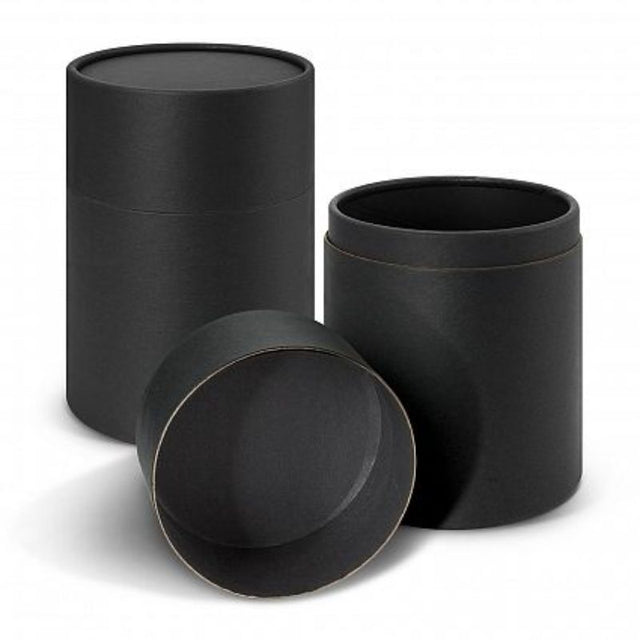 Elegant black gift tube for reusable cups, set of 12, with sturdy lid for stylish eco-friendly gifting.