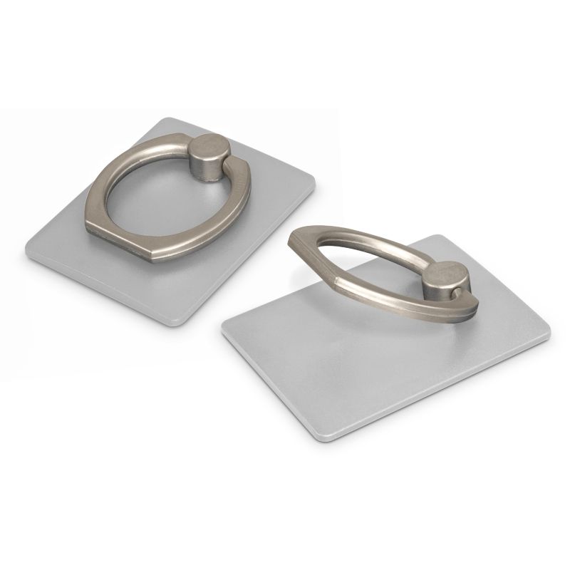 Sleek silver phone grip set of 50, featuring a durable metal ring for secure holding and instant stand capability.