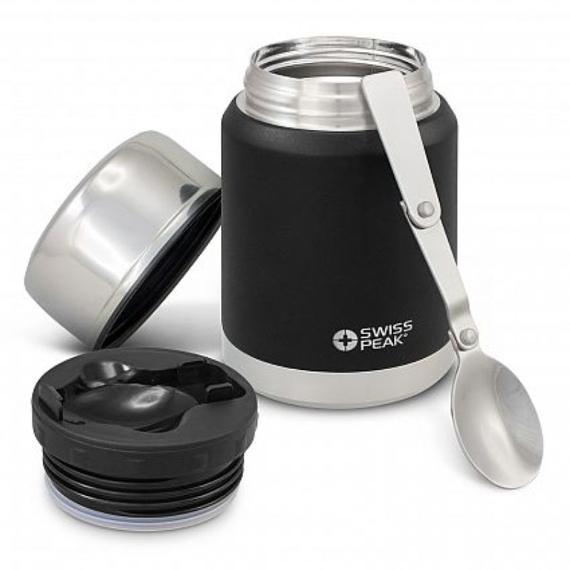 Black Swiss Peak Elite Copper Vacuum Food Container (500ml) with a sleek design, keeping food hot for 12 hours and cold for 24 hours.