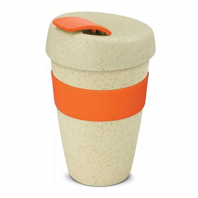 Set of 12 eco-friendly Express Cups (480ml) in natural/orange, made from rice husk and BPA-free polypropylene.