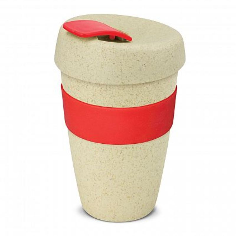 Eco-friendly 480ml Express Cup set of 12, featuring rice husk fiber and BPA-free polypropylene in natural and red design.