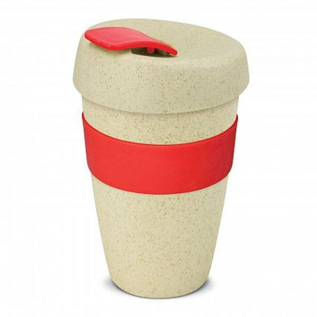 Eco-friendly 480ml Express Cup set of 12, featuring rice husk fiber and BPA-free polypropylene in natural and red design.