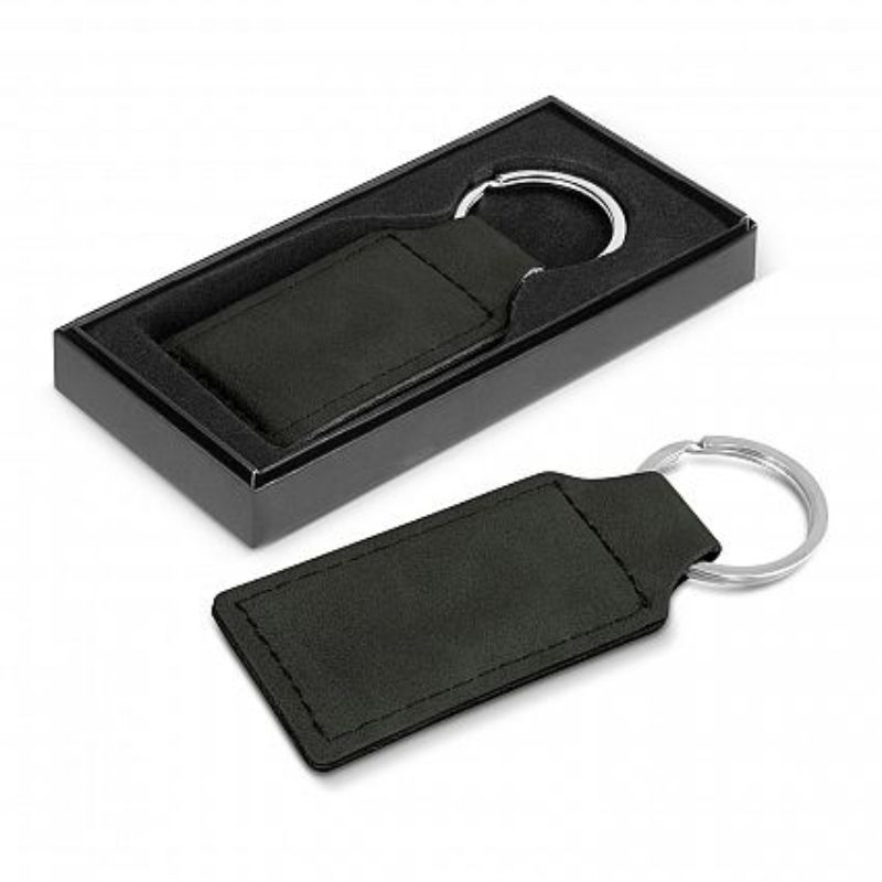 Set of 30 elegant black PU leather key rings in gift boxes, featuring stylish stitching and a durable ring for key management.