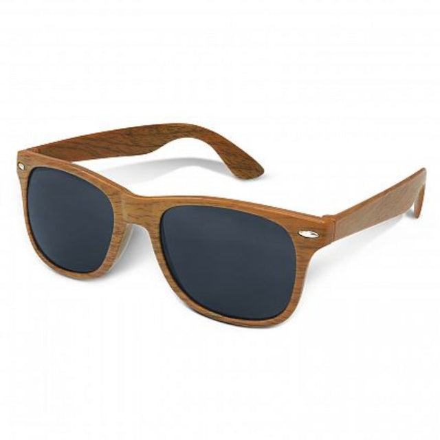 Malibu Premium Sunglasses in natural woodgrain, durable, UV400 protection, set of 30 for stylish summer gatherings.