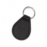 Round black leather keyring with matching stitching, presented in an elegant gift box, perfect for stylish organization.