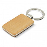 Set of 12 natural beech wood key rings with metal trim, presented in a stylish black gift box.