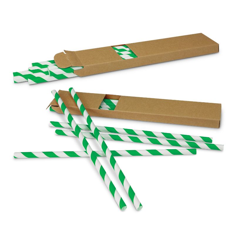 Set of 50 vibrant green biodegradable paper drinking straws, perfect for eco-friendly sipping at any event.