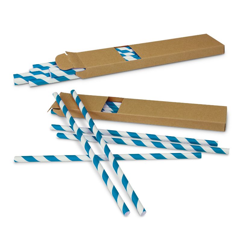 Vibrant blue biodegradable paper drinking straws in a set of 50, eco-friendly alternative to plastic for stylish sipping.
