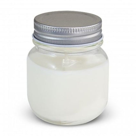 Set of 12 vanilla scented candles in clear glass jars with silver lids, perfect for creating a warm, inviting atmosphere.
