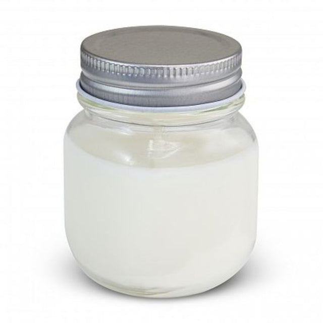 Set of 12 vanilla scented candles in clear glass jars with silver lids, perfect for creating a warm, inviting atmosphere.