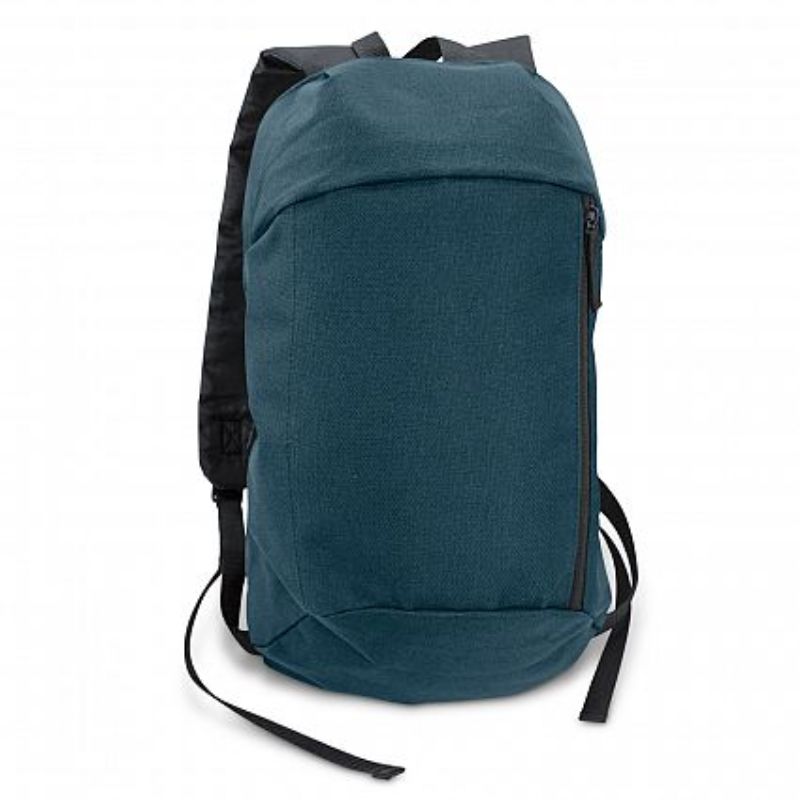 A set of 12 dark blue compact backpacks with adjustable straps, zippered pockets, and durable polyester fabric for travel or school.