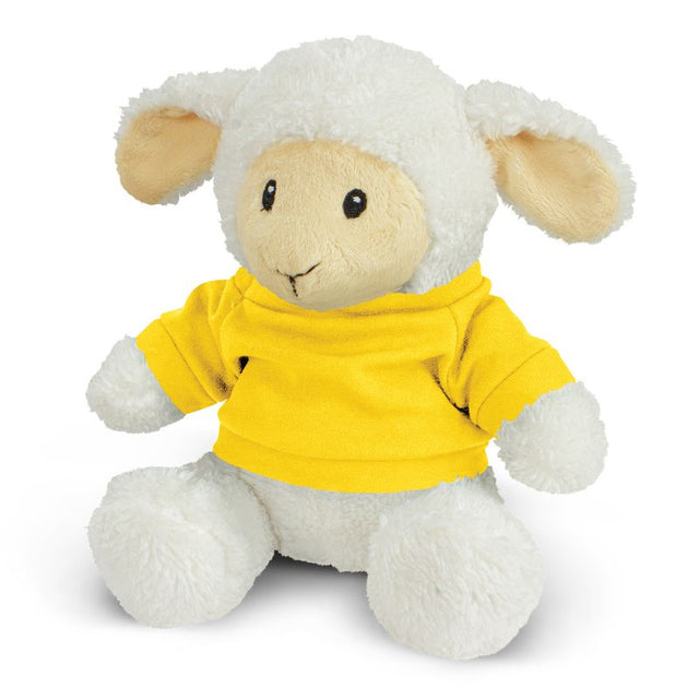 Set of 6 yellow lamb plush toys, 210mm high, soft and cuddly, perfect for nurseries and imaginative play.
