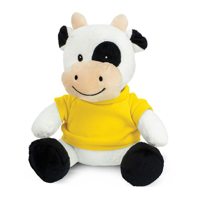 Set of 6 yellow cow plush toys, 22.5cm high, perfect for playtime, gifting, and nursery decor.