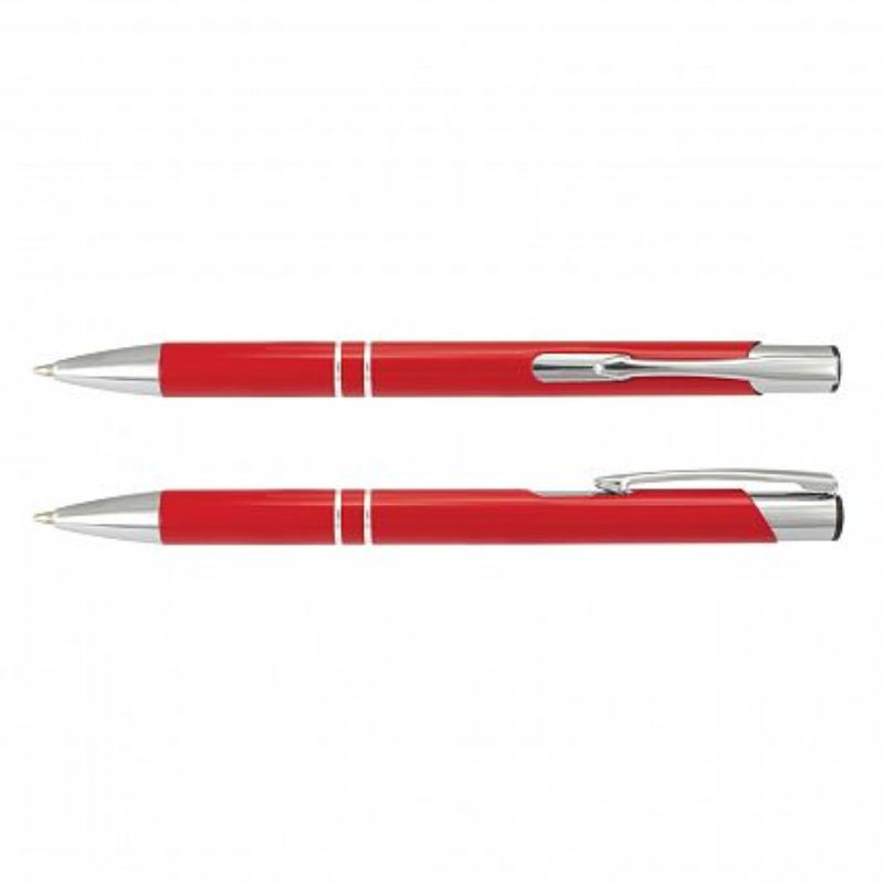 Set of 50 sleek corporate red Panama Pens with chrome accents and 1200m black ink refill for stylish branding.