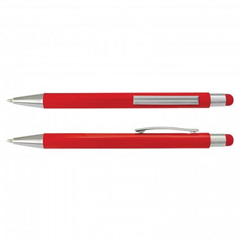 Set of 50 red Lancer stylus pens with chrome accents, retractable design, and large ink refill for smooth writing.