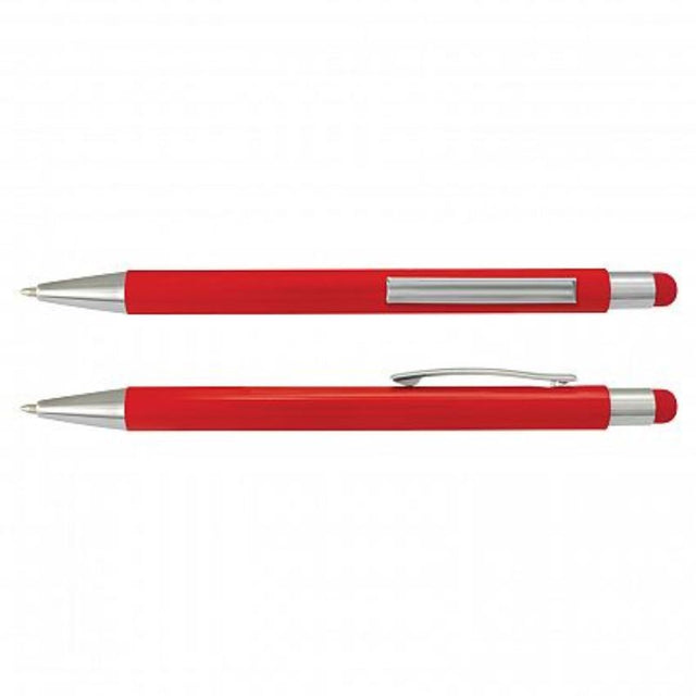 Set of 50 red Lancer stylus pens with chrome accents, retractable design, and large ink refill for smooth writing.