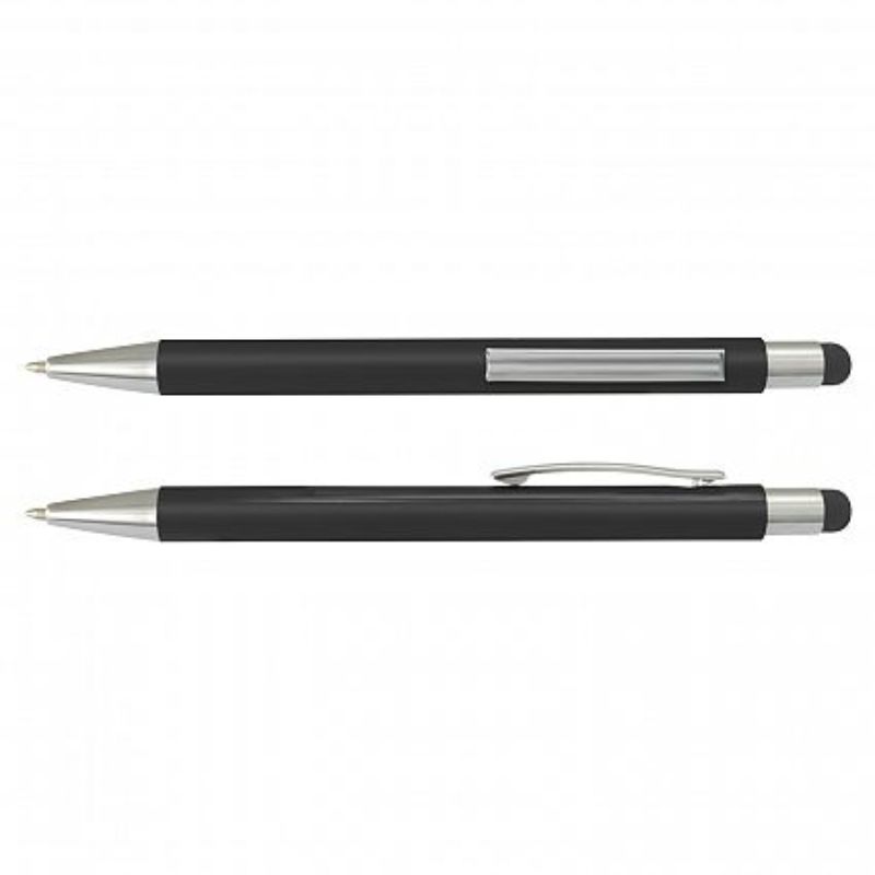 Lancer Stylus Pen set of 50 in black, retractable with chrome accents, features a stylus and premium long-lasting ink.