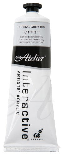 Atelier 80ml Toning Grey Mid acrylic paint, perfect for versatile techniques and quality finishes for artists.