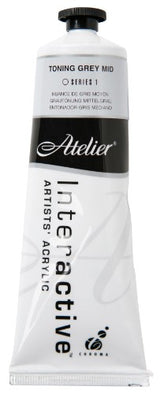 Atelier 80ml Toning Grey Mid acrylic paint, perfect for versatile techniques and quality finishes for artists.