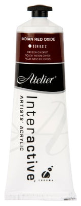 Atelier 80ml Indian Red Oxide acrylic paint tube showcasing vibrant color, ideal for versatile blending and controlled drying techniques.