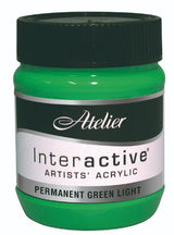 Acrylic paint in Permanent Green Lt, versatile for blending, layering, and fast drying, ideal for creative projects.