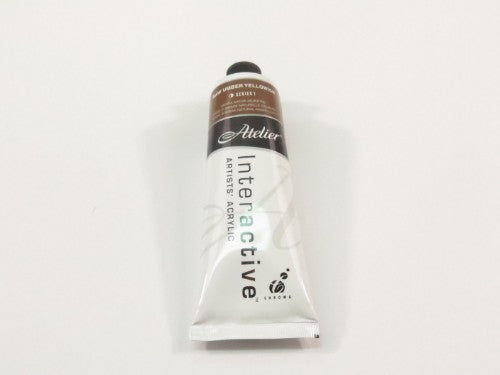 Atelier 80ml Raw Umber Yellowish acrylic paint tube, ideal for versatile blending and controlled drying techniques for artists.