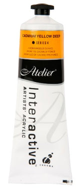 Vibrant Atelier Acrylic Paint in 80ml Cadmium Yellow Deep, perfect for versatile artistic creations and smooth blending.