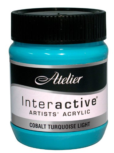 Bright Cobalt Turquoise Light acrylic paint in a 250ml bottle, ideal for versatile artistic projects and controlled drying techniques.