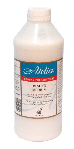 1 Litre bottle of Atelier Binder Medium, a versatile acrylic paint that controls drying time for smooth blending and artistic freedom.