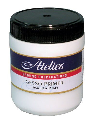 Artist Primer - Atelier Gesso Primer 500ml: Versatile gesso for acrylics, creating a smooth, absorbent canvas for vibrant artwork.