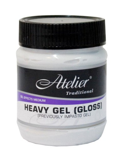 Atelier Heavy Gel (Gloss) 250ml, a versatile acrylic medium perfect for adding texture and glossy finish to artwork.
